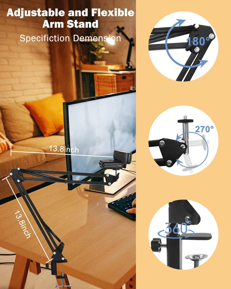 boseen Webcam Stand Desk Mount - Suspension Boom Scissor Arm Webcam Holder with Desk Clamp Mount for Logitech Webcam C920 C922 C922x C920S C930e C930 C615 Brio 4K and Other Devices with 1/4" Thread - Image 4